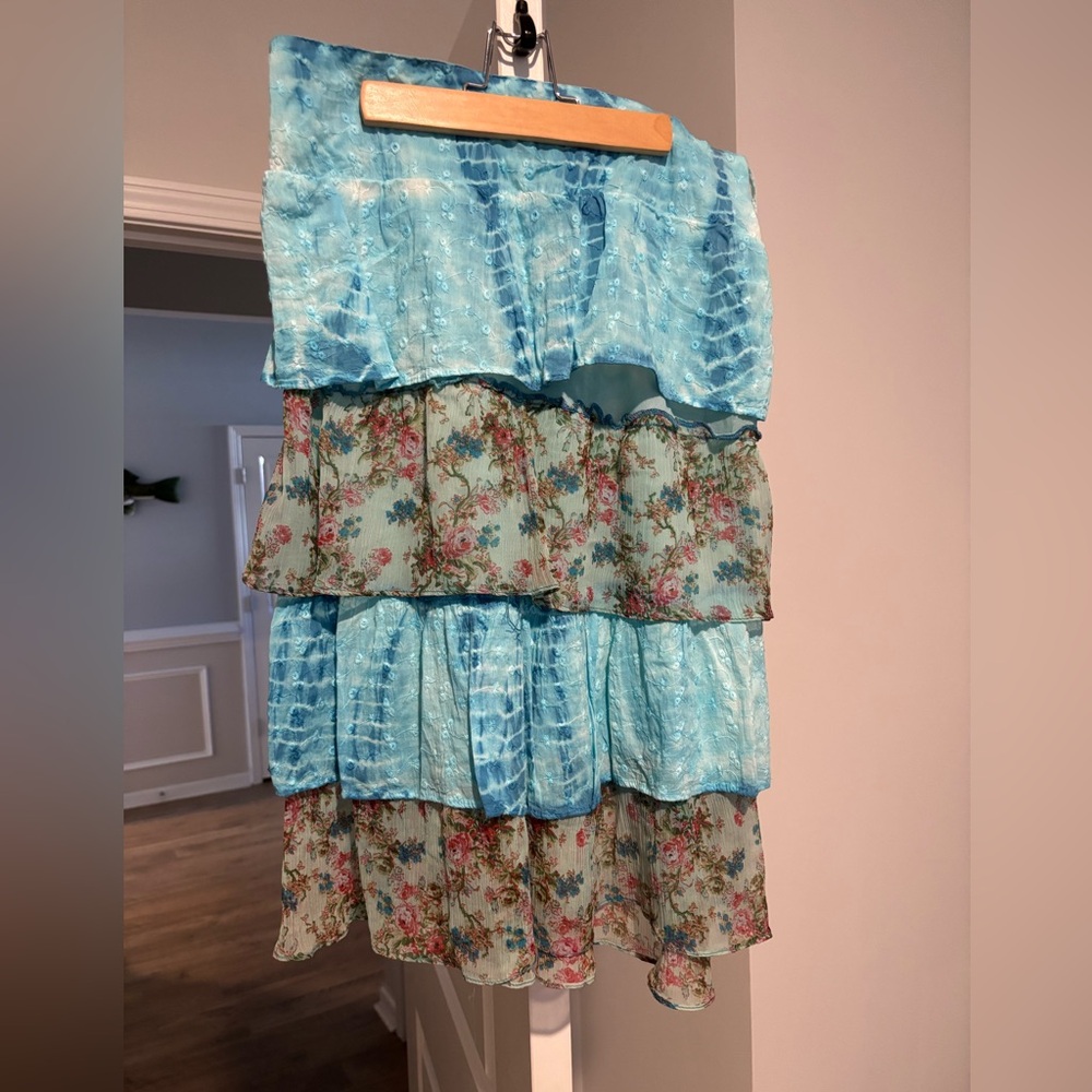 Floral and Blue Tiered Skirt